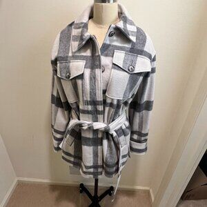 River Island Grey Plaid Belted Shacket Size 6 Lightly Used